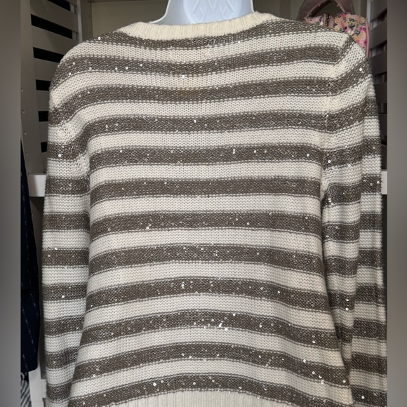 CROPPED STRIPED SEQUINED CARDIGAN/SWEATER. ARIZONA CABLE KNIT, 5 BUTTON UP STYLE - Picture 14 of 16